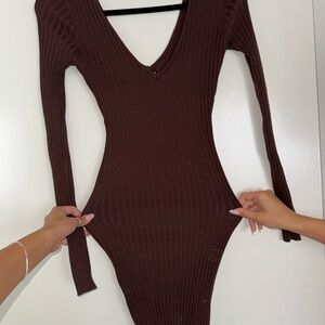 Fashion Nova Deep V-Neck Brown Knit Dress
